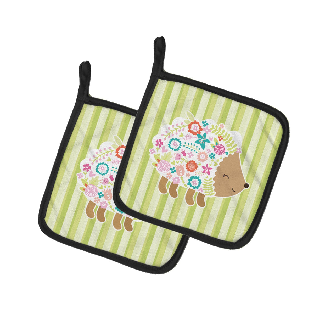 Flowered Hedgehog Pot Holder Set of 2 Heat Resistant Quilted Hot Pads 7.5 x 7.5 Inch, Insulated Kitchen Trivets for Cooking & Baking