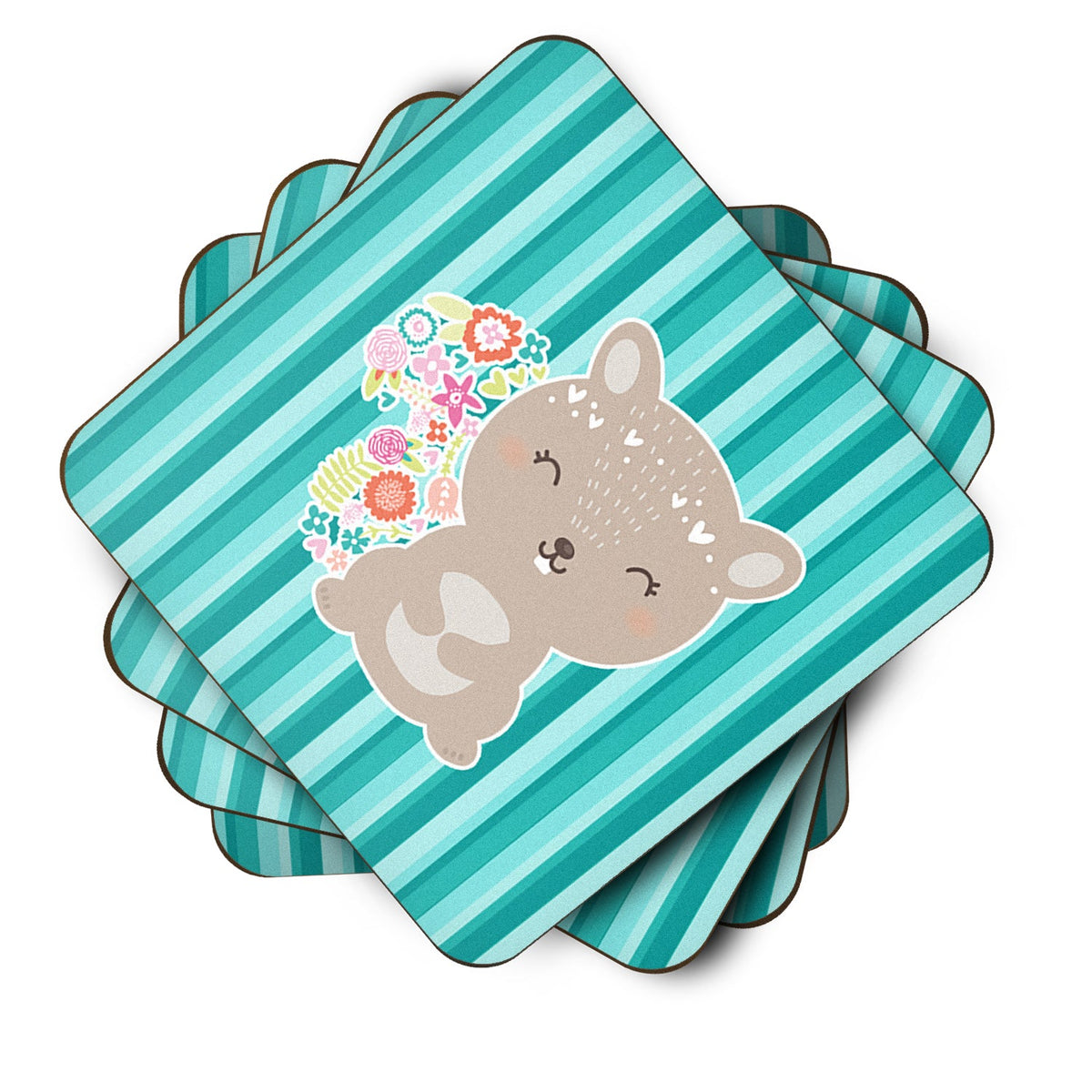 Flowered Squirrel Foam Coasters Set of 4 Cup Coasters for Indoor Outdoor, Tabletop Protection, Anti Slip, Mouse pad Material