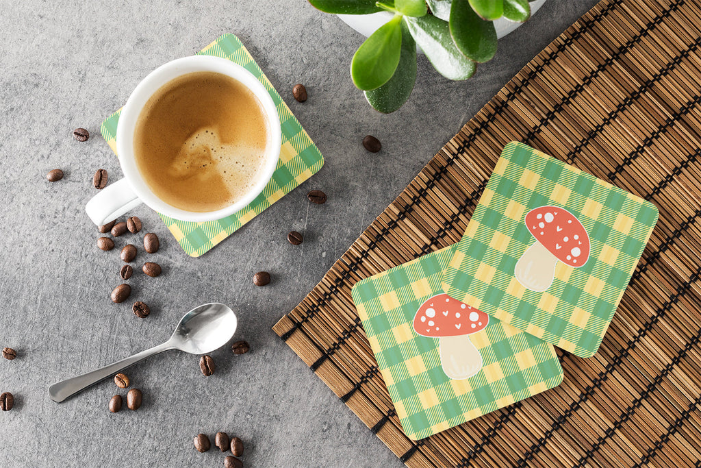 Mushroom Foam Coasters Set of 4 Cup Coasters for Indoor Outdoor, Tabletop Protection, Anti Slip, Mouse pad Material
