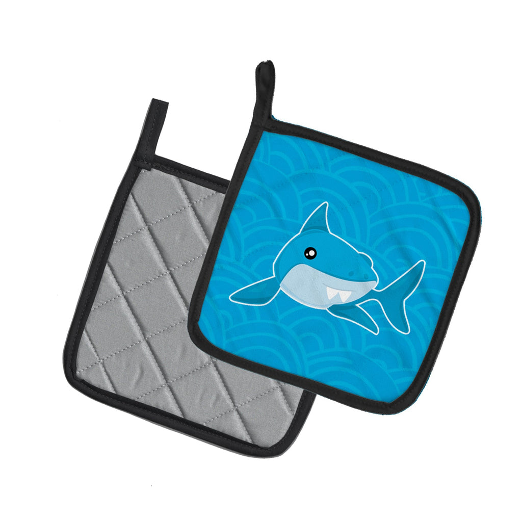 Shark with Waves Pot Holder Set of 2 Heat Resistant Quilted Hot Pads 7.5 x 7.5 Inch, Insulated Kitchen Trivets for Cooking & Baking