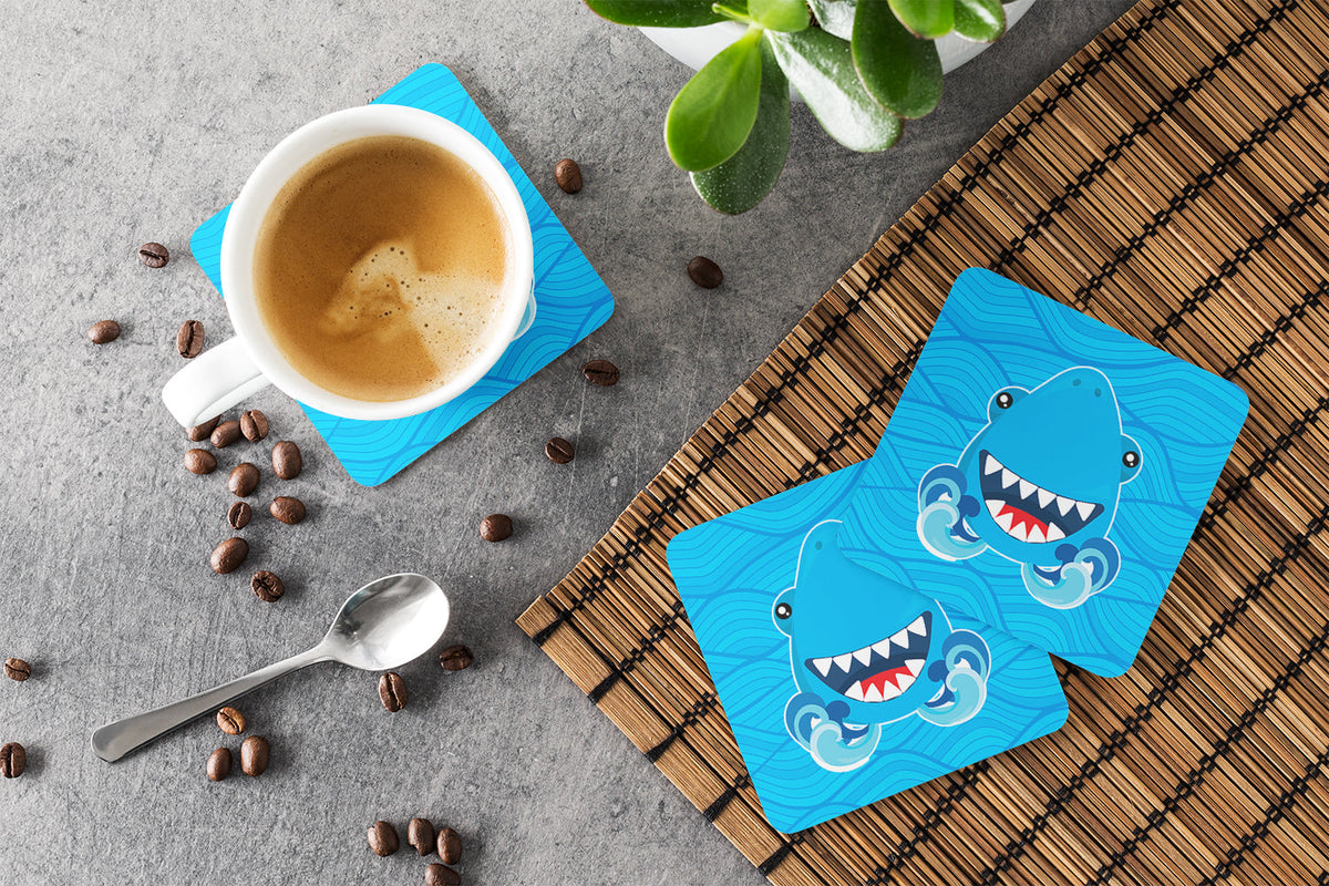 Shark Open Wide in Waves Foam Coasters Set of 4 Cup Coasters for Indoor Outdoor, Tabletop Protection, Anti Slip, Mouse pad Material