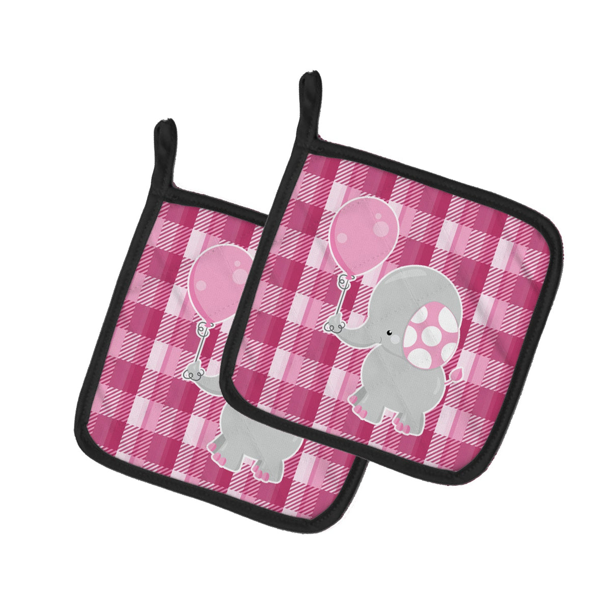 Elephant with Pink Balloon Pot Holder Set of 2 Heat Resistant Quilted Hot Pads 7.5 x 7.5 Inch, Insulated Kitchen Trivets for Cooking & Baking