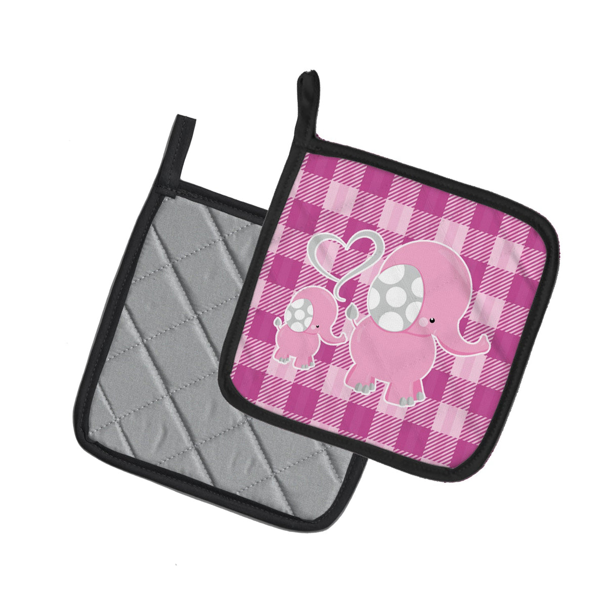 Elephant and Baby Pot Holder Set of 2 Heat Resistant Quilted Hot Pads 7.5 x 7.5 Inch, Insulated Kitchen Trivets for Cooking & Baking