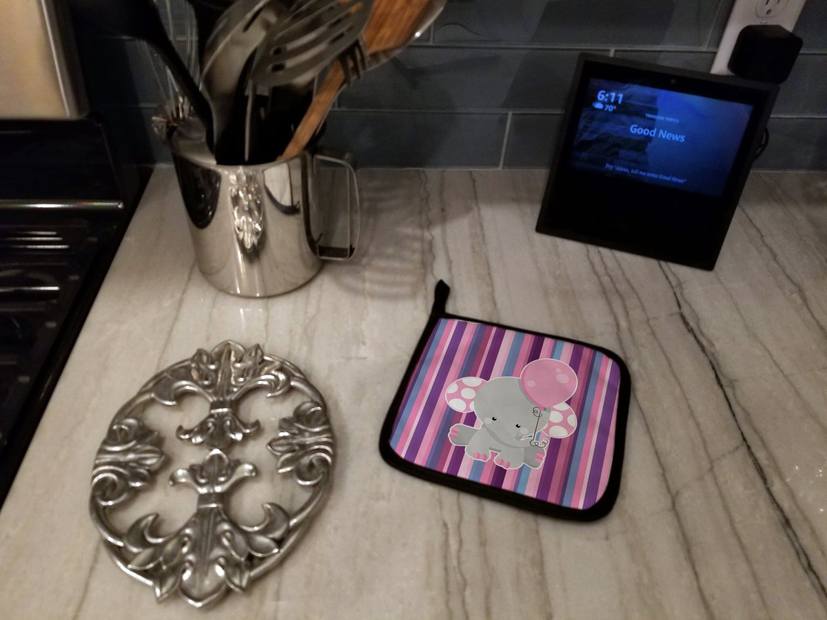 Elephant on Stripes Pot Holder Set of 2 Heat Resistant Quilted Hot Pads 7.5 x 7.5 Inch, Insulated Kitchen Trivets for Cooking & Baking