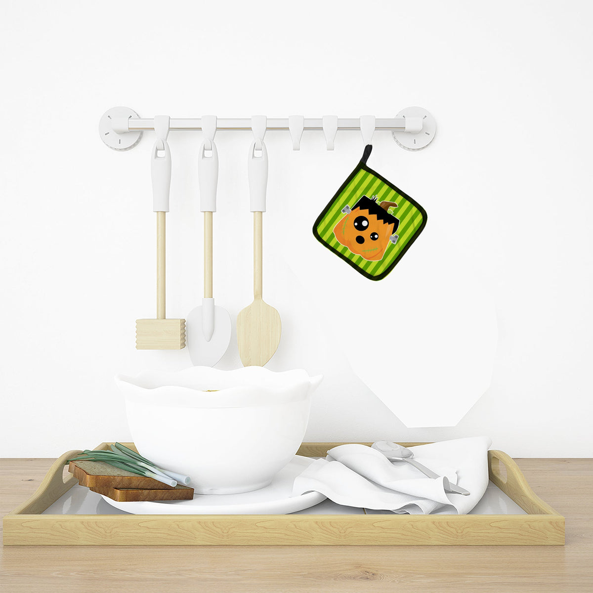 Halloween Pumpkin Frankenstein Pot Holder Set of 2 Heat Resistant Quilted Hot Pads 7.5 x 7.5 Inch, Insulated Kitchen Trivets for Cooking & Baking