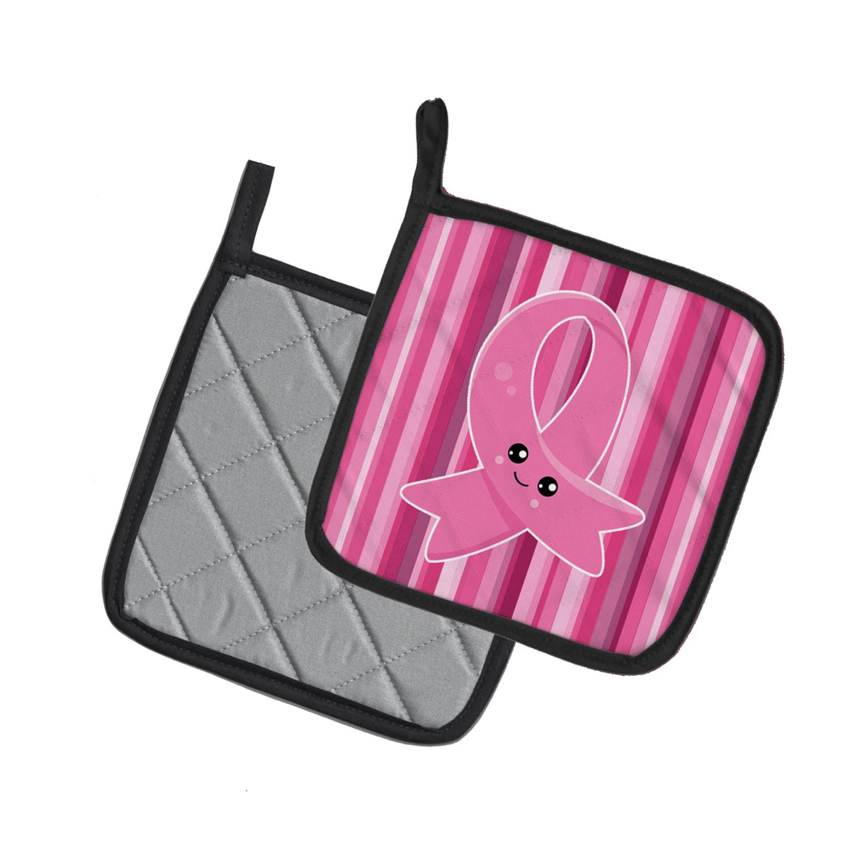 Breast Cancer Awareness Ribbon Face Pot Holder Set of 2 Heat Resistant Quilted Hot Pads 7.5 x 7.5 Inch, Insulated Kitchen Trivets for Cooking & Baking
