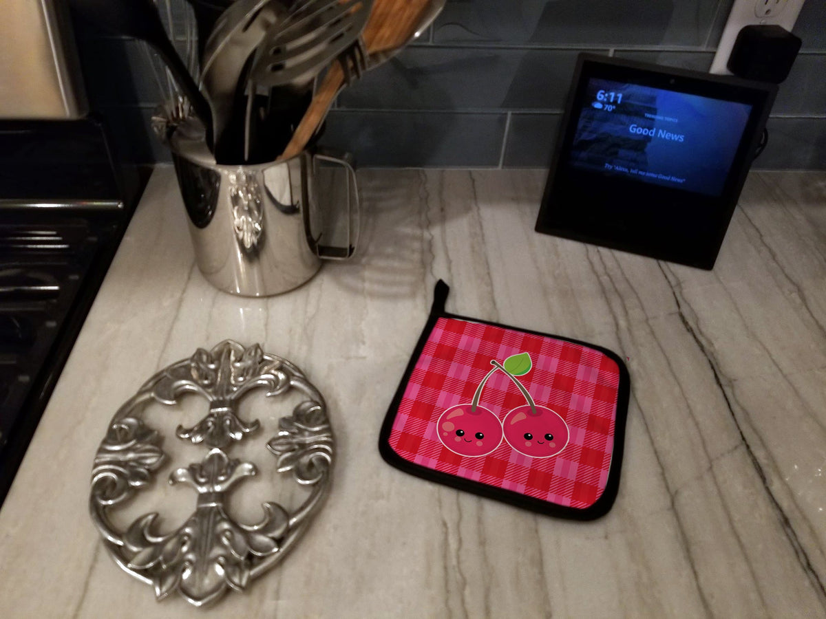 Cherry Faces Pot Holder Set of 2 Heat Resistant Quilted Hot Pads 7.5 x 7.5 Inch, Insulated Kitchen Trivets for Cooking & Baking