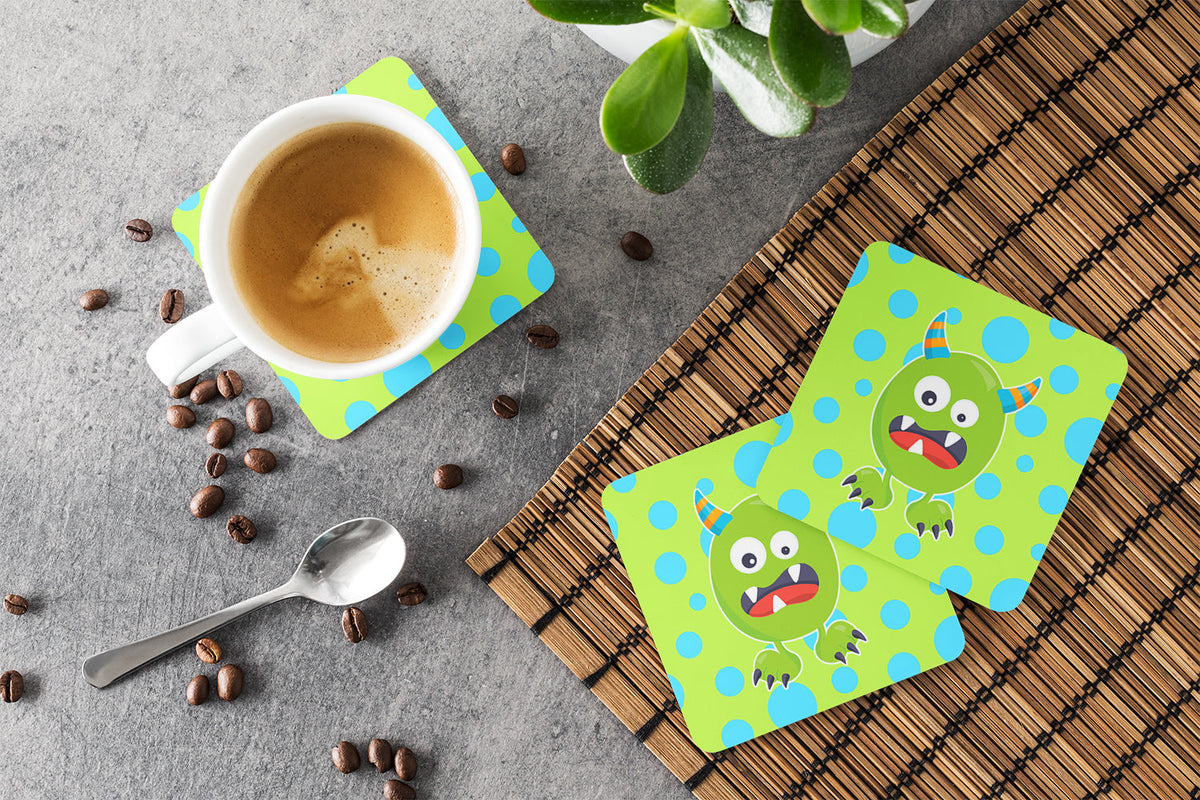 Little Monster Greenie Doodle Foam Coasters Set of 4 Cup Coasters for Indoor Outdoor, Tabletop Protection, Anti Slip, Mouse pad Material