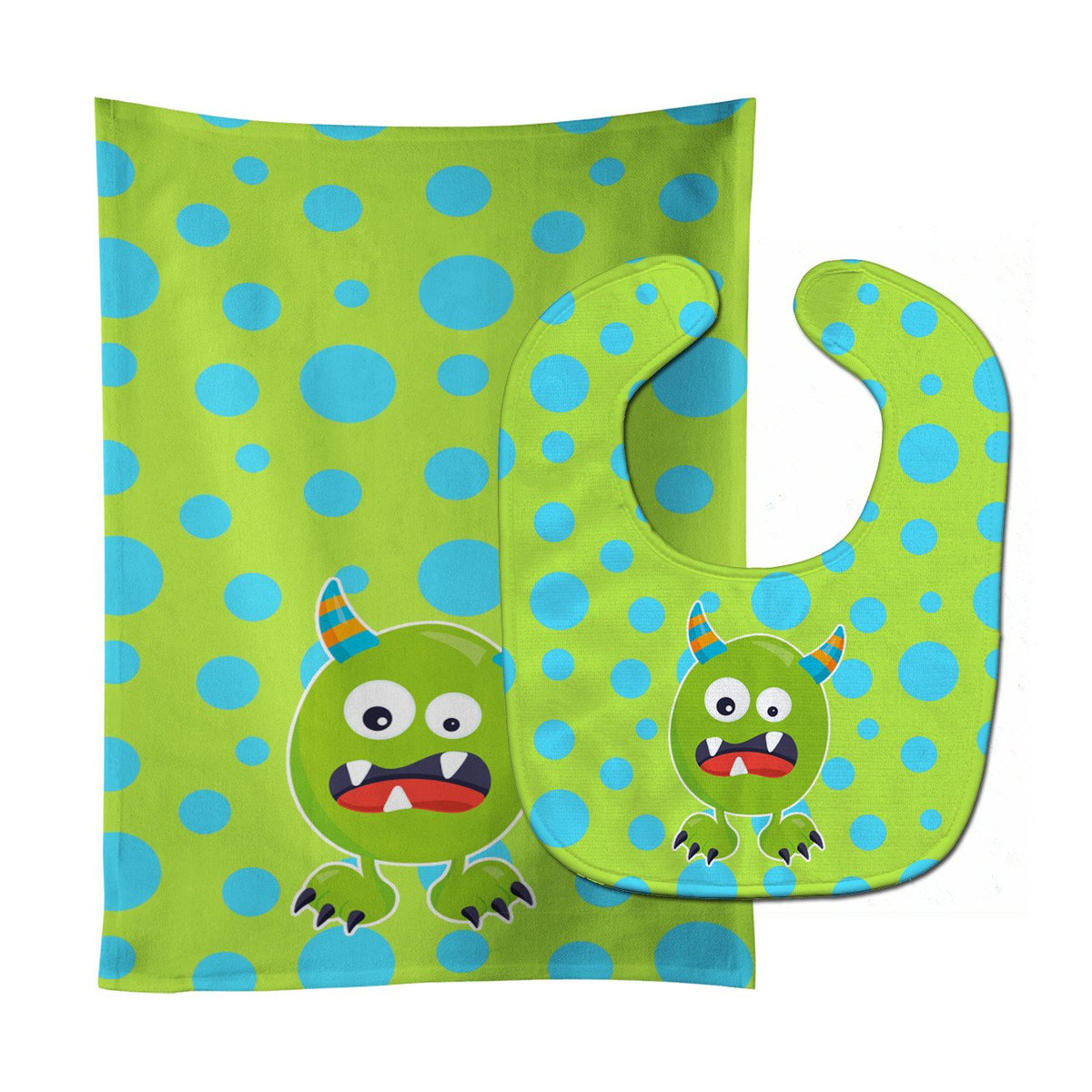 Little Monster Greenie Doodle Baby Bib & Burp Cloth Easy-Clean Baby Bib Baby Feeding Accessory Baby Mealtime Essential