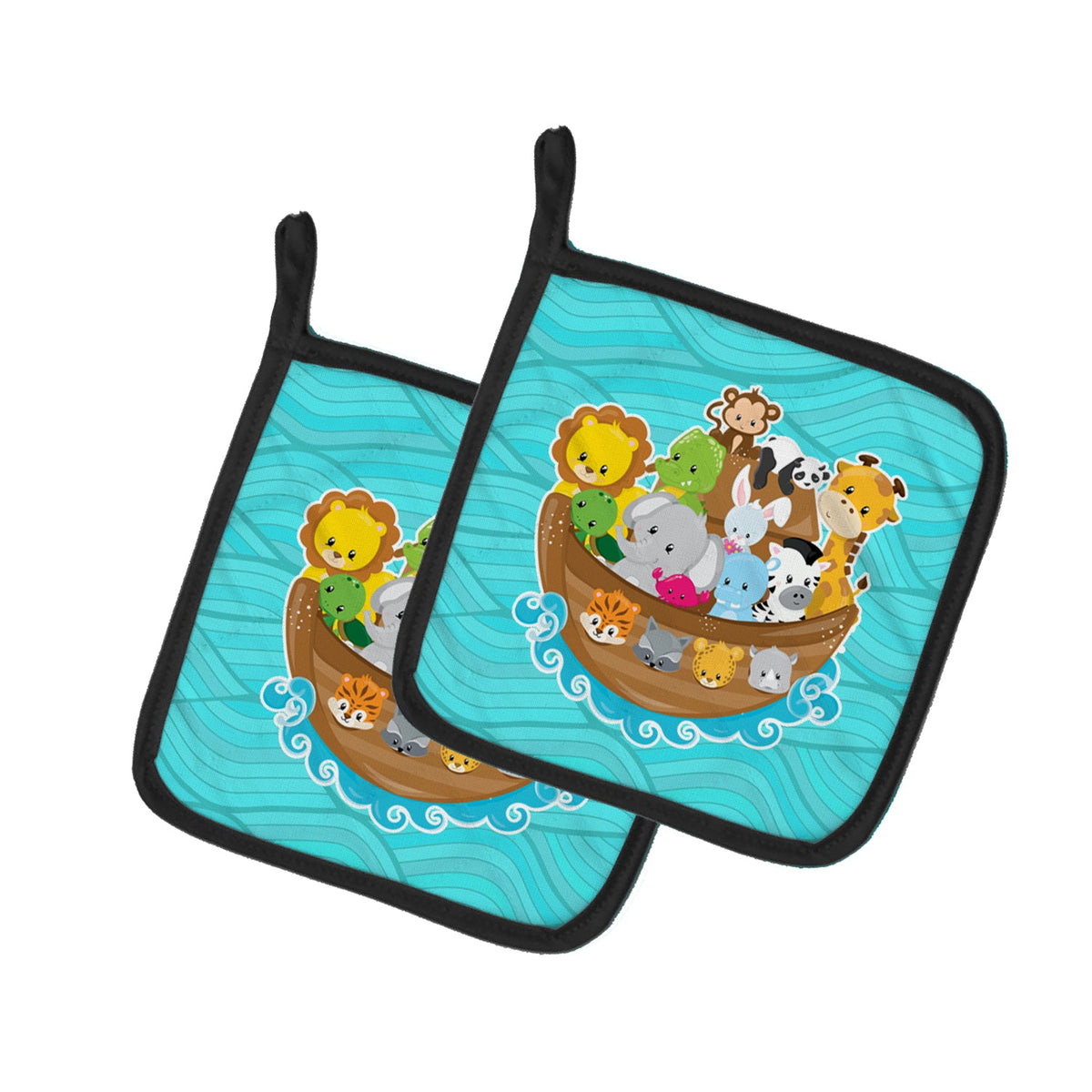 Noah's Ark Pot Holder Set of 2 Heat Resistant Quilted Hot Pads 7.5 x 7.5 Inch, Insulated Kitchen Trivets for Cooking & Baking