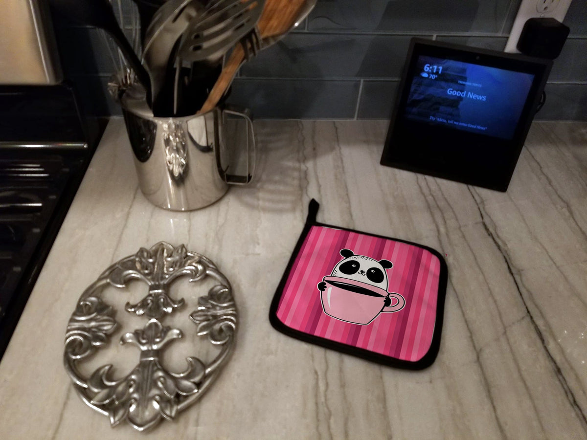 Panda Bear Coffee Pot Holder Set of 2 Heat Resistant Quilted Hot Pads 7.5 x 7.5 Inch, Insulated Kitchen Trivets for Cooking & Baking
