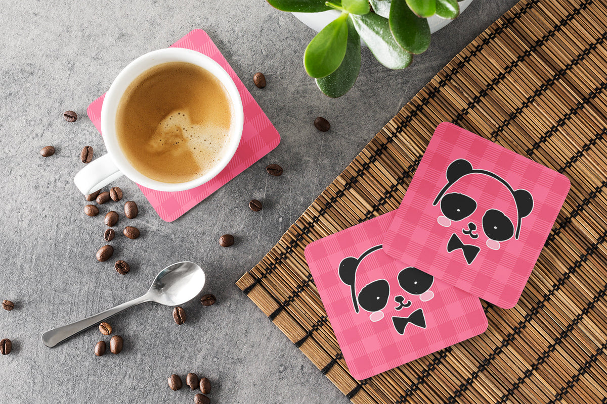 Panda Bear Pink Face Foam Coasters Set of 4 Cup Coasters for Indoor Outdoor, Tabletop Protection, Anti Slip, Mouse pad Material