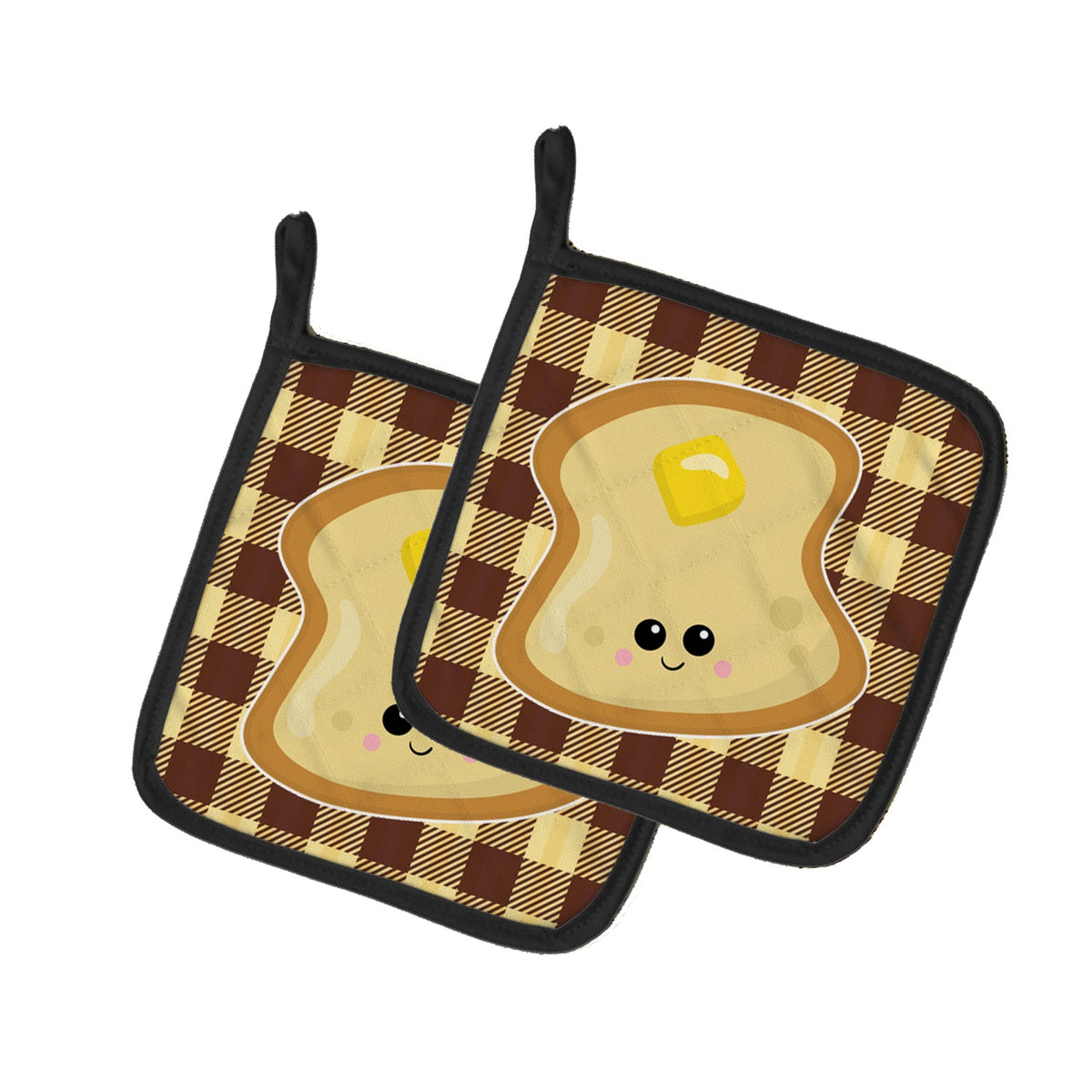Buttered Toast Face Pot Holder Set of 2 Heat Resistant Quilted Hot Pads 7.5 x 7.5 Inch, Insulated Kitchen Trivets for Cooking & Baking