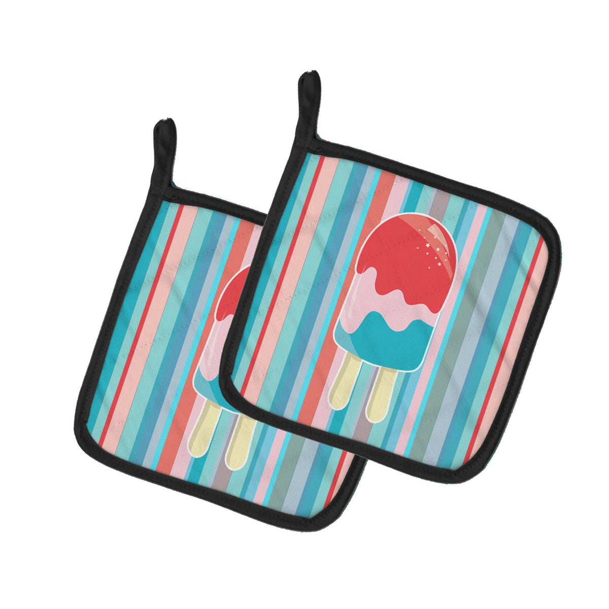 Ice Pop Popcicle Red Pink Blue Pot Holder Set of 2 Heat Resistant Quilted Hot Pads 7.5 x 7.5 Inch, Insulated Kitchen Trivets for Cooking & Baking