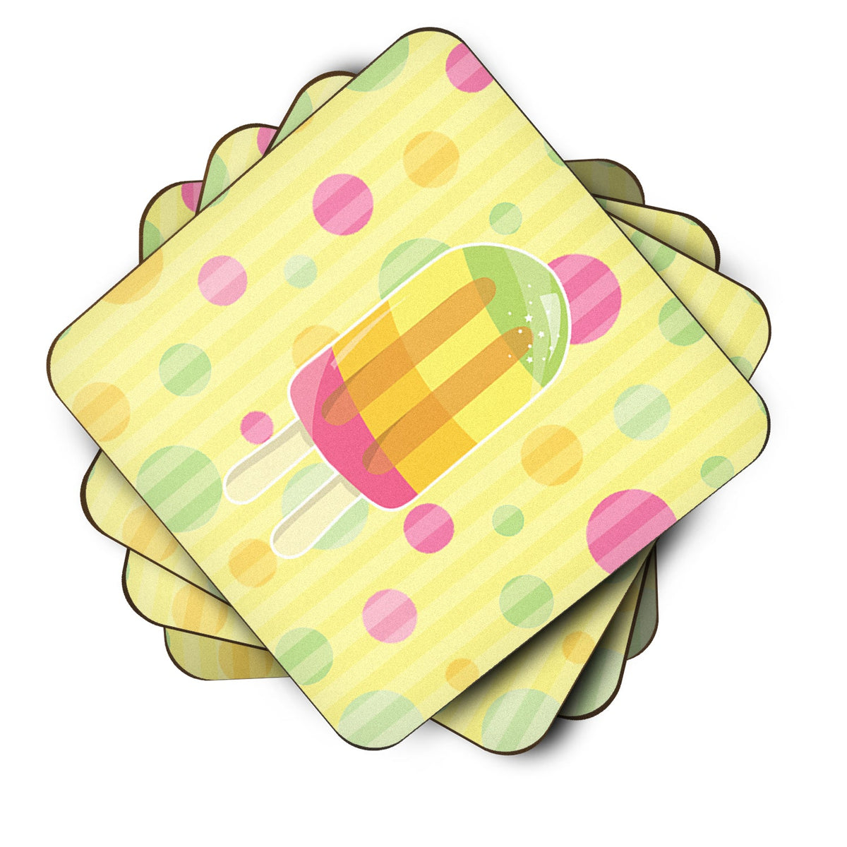 Ice Pop Popcicle Polkadots Foam Coasters Set of 4 Cup Coasters for Indoor Outdoor, Tabletop Protection, Anti Slip, Mouse pad Material