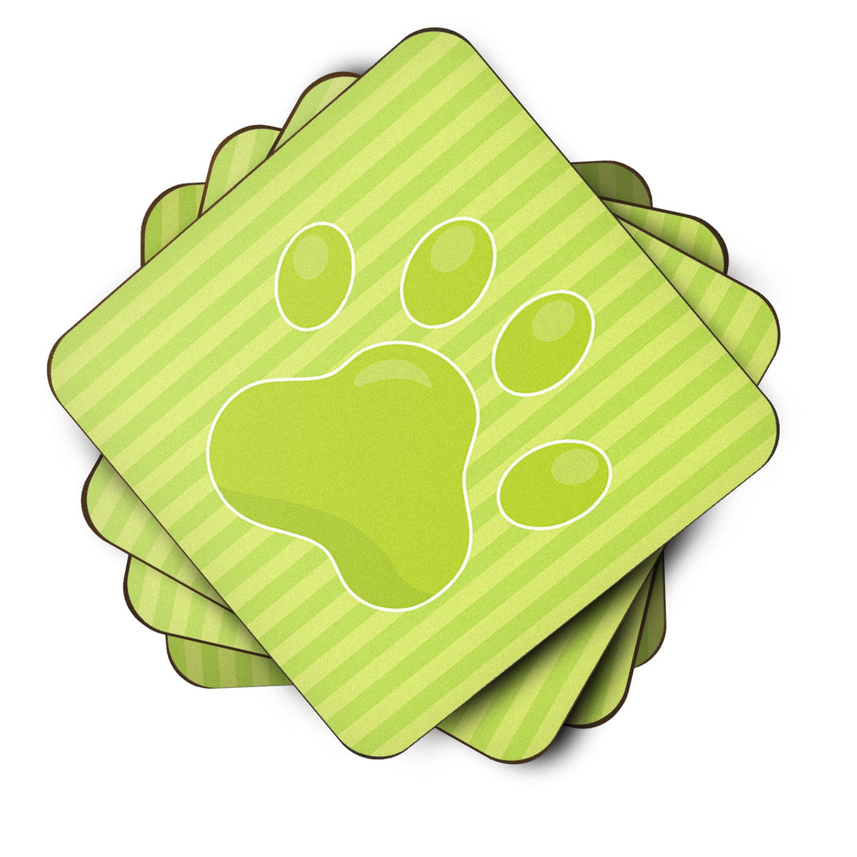 Puppy Pawprint Green Stripes Foam Coasters Set of 4 Cup Coasters for Indoor Outdoor, Tabletop Protection, Anti Slip, Mouse pad Material