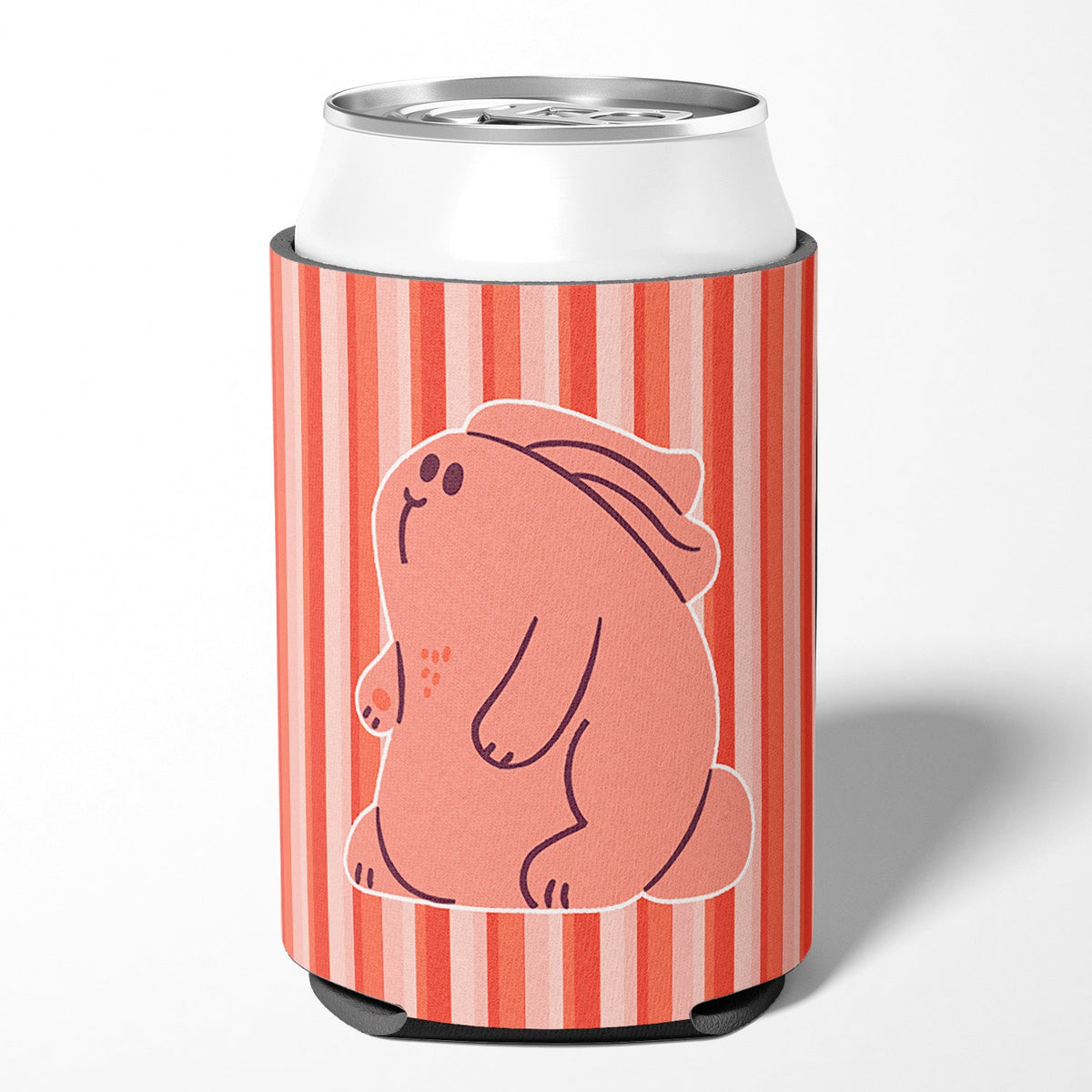 Rabbit on Pink Stripes Can or Bottle Hugger Cooler Sleeve for Standard 12 oz Cans, Insulated Foam Beer & Soda Can Hugger Reusable