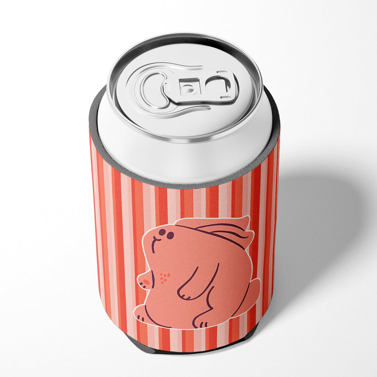 Rabbit on Pink Stripes Can or Bottle Hugger Cooler Sleeve for Standard 12 oz Cans, Insulated Foam Beer & Soda Can Hugger Reusable