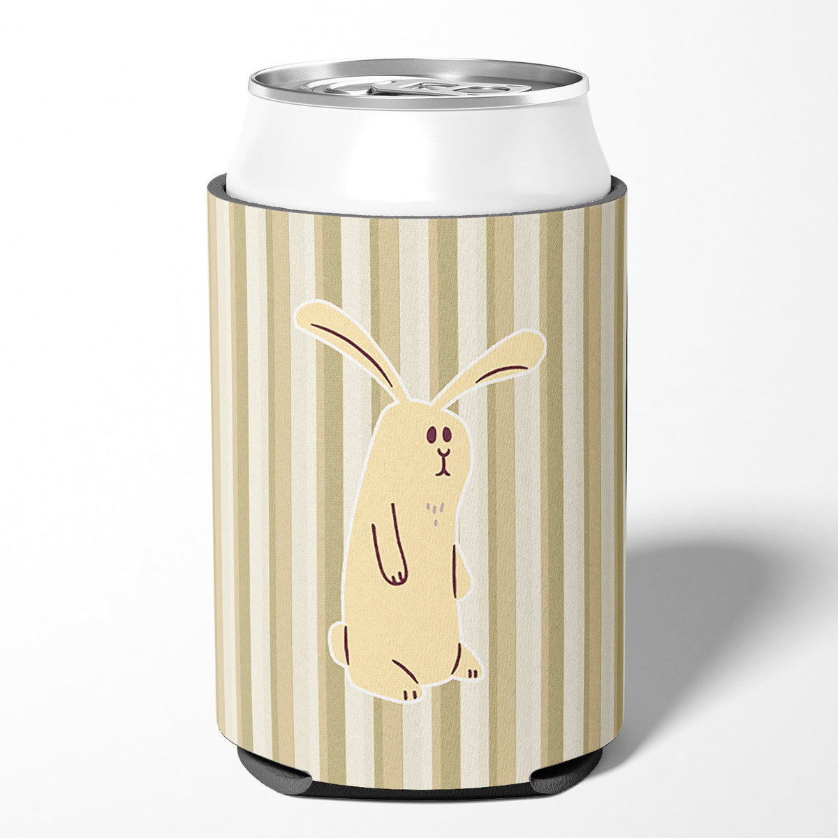 Rabbit on Stripes Can or Bottle Hugger Cooler Sleeve for Standard 12 oz Cans, Insulated Foam Beer & Soda Can Hugger Reusable