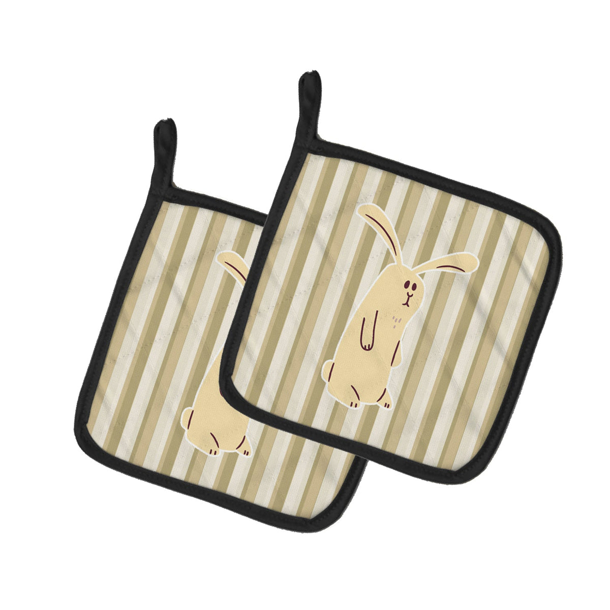 Rabbit on Stripes Pot Holder Set of 2 Heat Resistant Quilted Hot Pads 7.5 x 7.5 Inch, Insulated Kitchen Trivets for Cooking & Baking