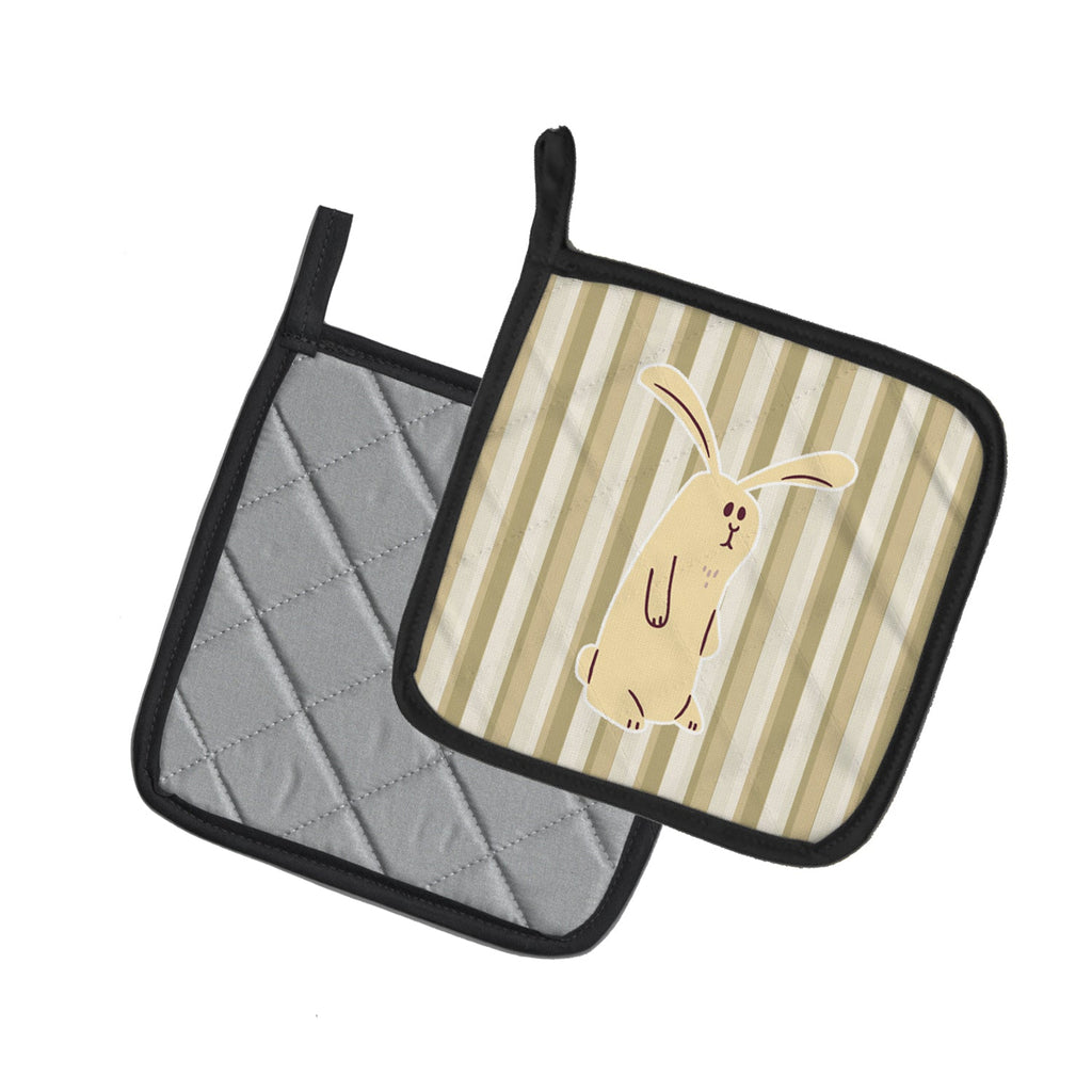 Rabbit on Stripes Pot Holder Set of 2 Heat Resistant Quilted Hot Pads 7.5 x 7.5 Inch, Insulated Kitchen Trivets for Cooking & Baking