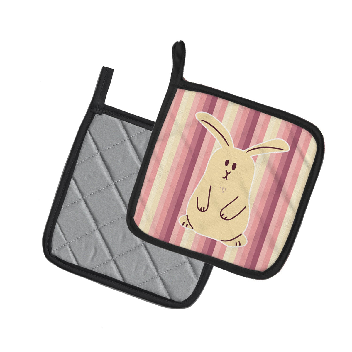 Rabbit on Stripes Pot Holder Set of 2 Heat Resistant Quilted Hot Pads 7.5 x 7.5 Inch, Insulated Kitchen Trivets for Cooking & Baking