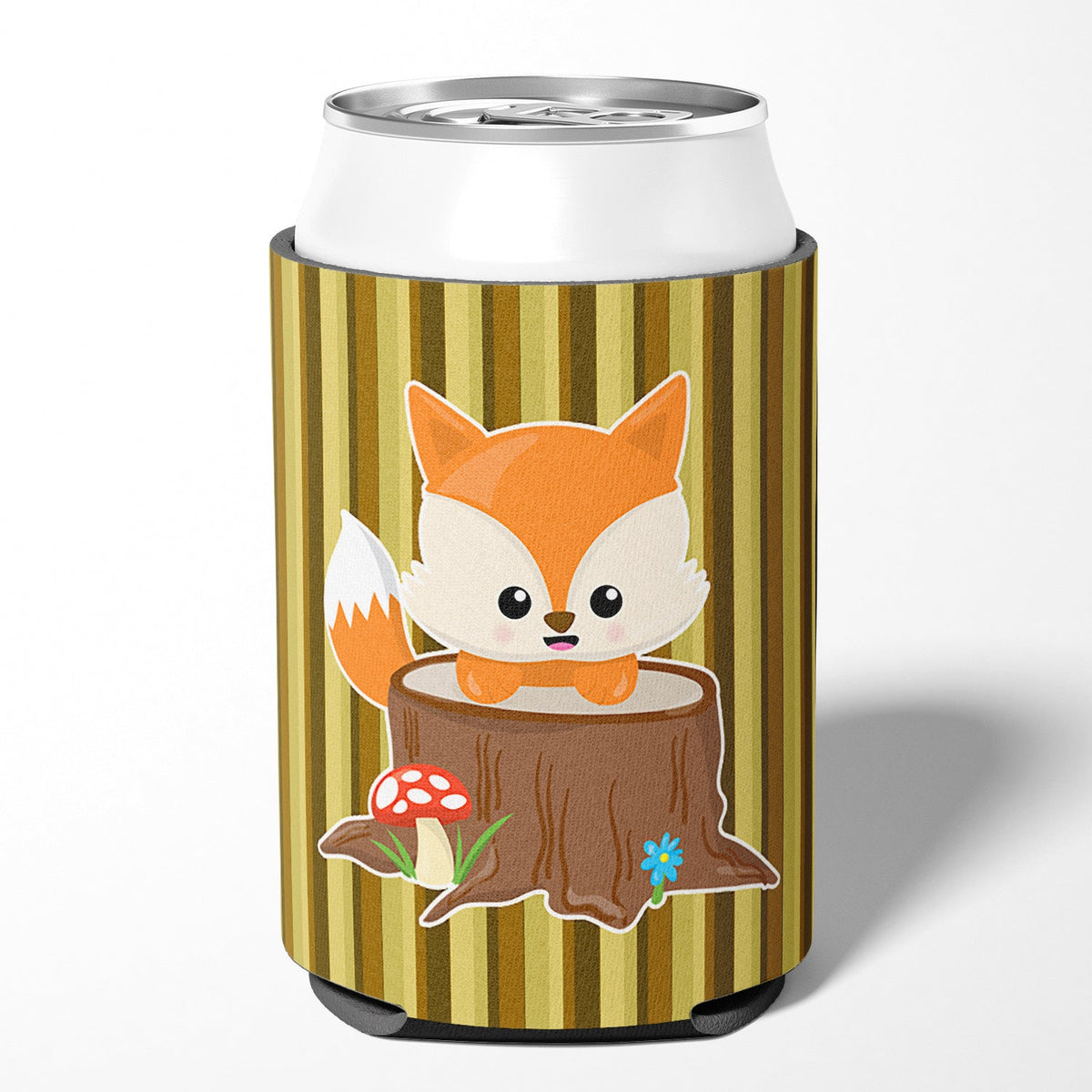 Baby Fox Tree Stripes Can or Bottle Hugger Cooler Sleeve for Standard 12 oz Cans, Insulated Foam Beer & Soda Can Hugger Reusable