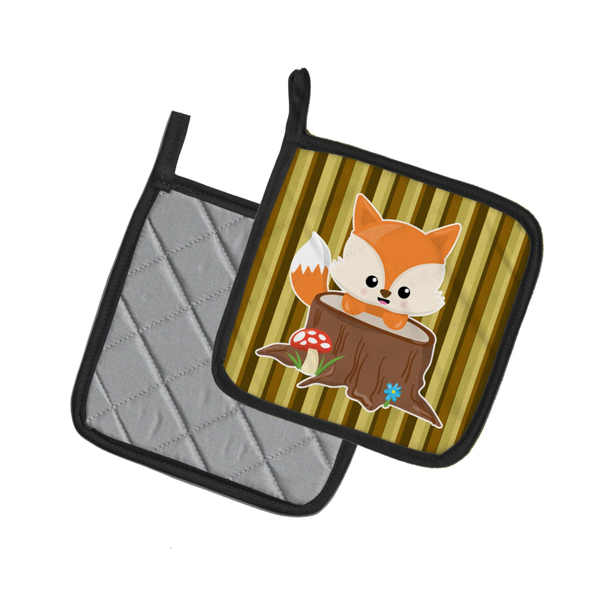 Baby Fox Tree Stripes Pot Holder Set of 2 Heat Resistant Quilted Hot Pads 7.5 x 7.5 Inch, Insulated Kitchen Trivets for Cooking & Baking