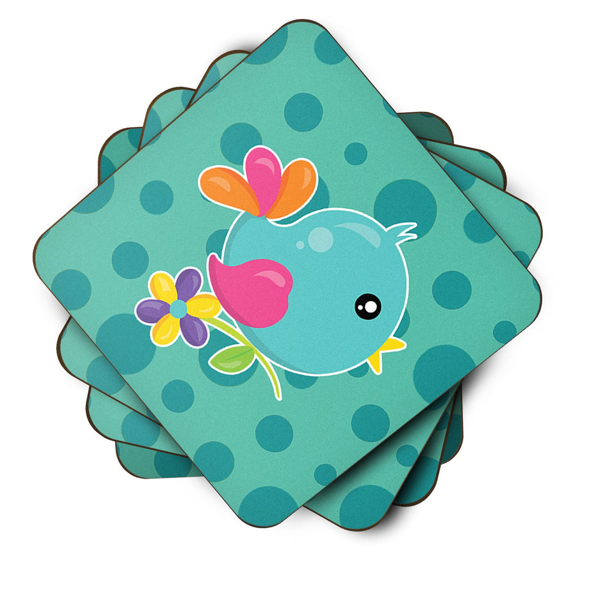 Bird on Teal Polkadots Foam Coasters Set of 4 Cup Coasters for Indoor Outdoor, Tabletop Protection, Anti Slip, Mouse pad Material