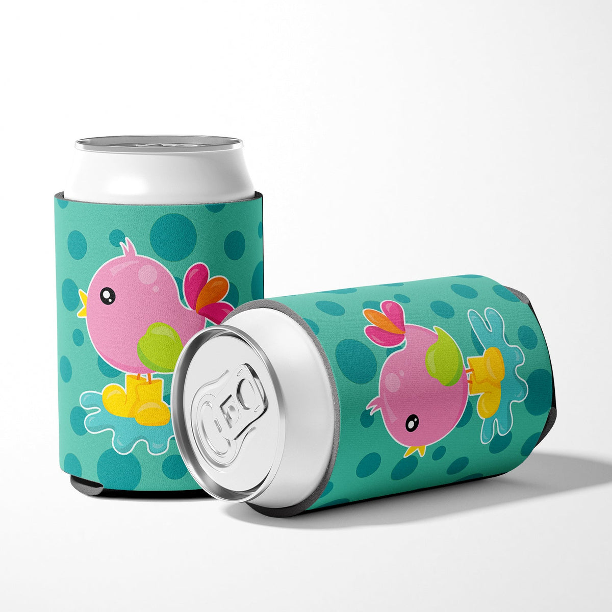 Bird in Rainboots and Puddle Can or Bottle Hugger Cooler Sleeve for Standard 12 oz Cans, Insulated Foam Beer & Soda Can Hugger Reusable