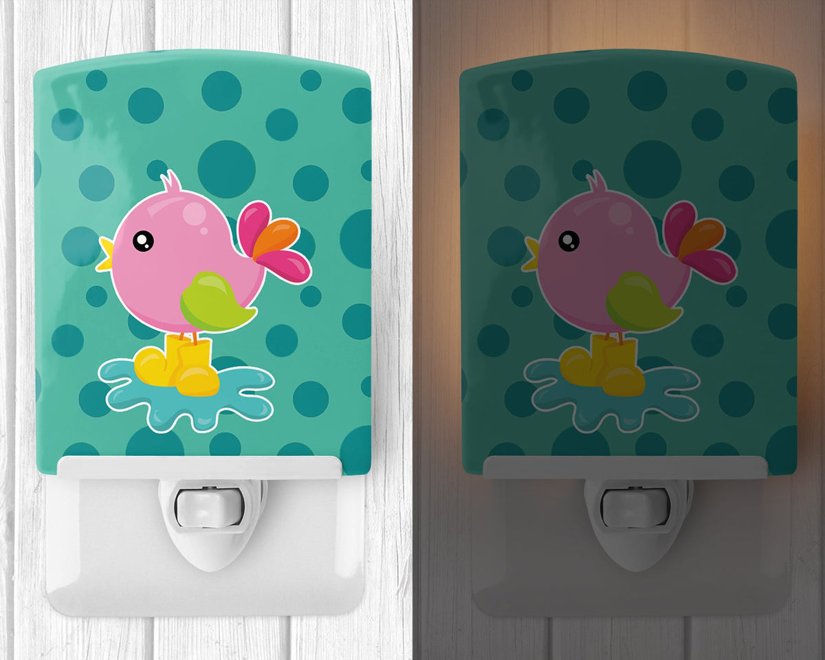 Bird in Rainboots and Puddle Ceramic Night Light Compact, UL-Certified, Ideal for Bedroom, Bathroom, Nursery, Hallway, Kitchen, 6x4x3, Multicolor