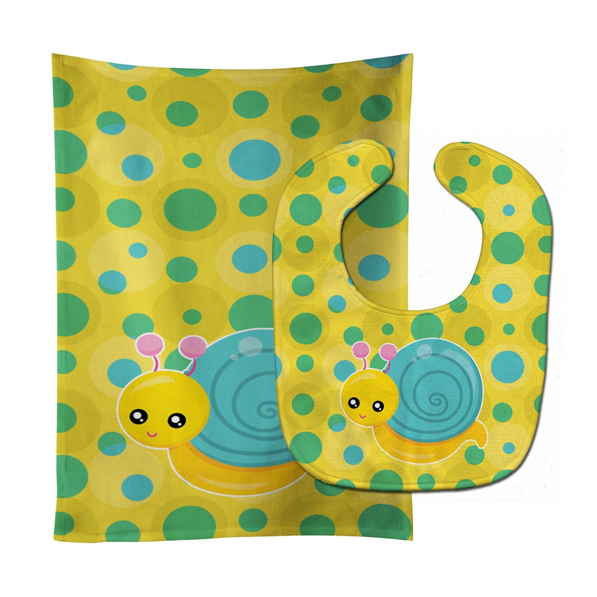 Snail on Polkadots Baby Bib & Burp Cloth Easy-Clean Baby Bib Baby Feeding Accessory Baby Mealtime Essential