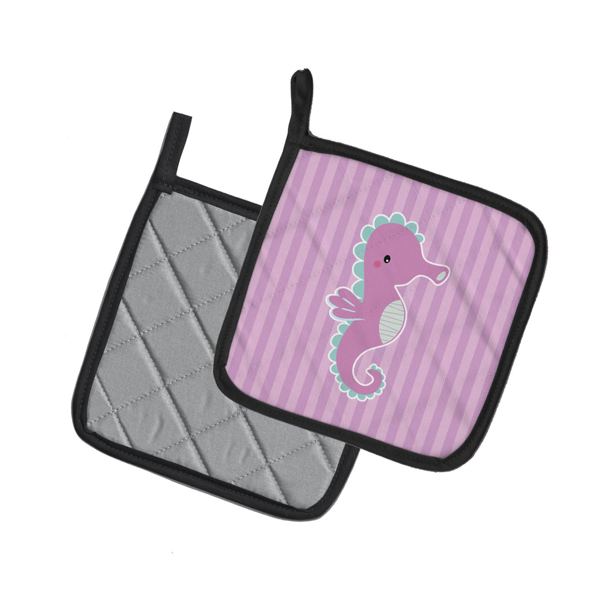 Seahorse Pot Holder Set of 2 Heat Resistant Quilted Hot Pads 7.5 x 7.5 Inch, Insulated Kitchen Trivets for Cooking & Baking