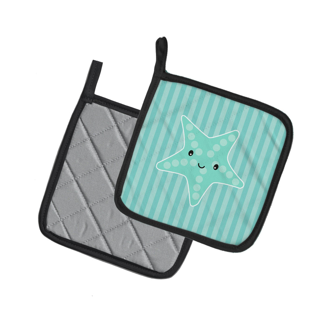 Starfish Pot Holder Set of 2 Heat Resistant Quilted Hot Pads 7.5 x 7.5 Inch, Insulated Kitchen Trivets for Cooking & Baking