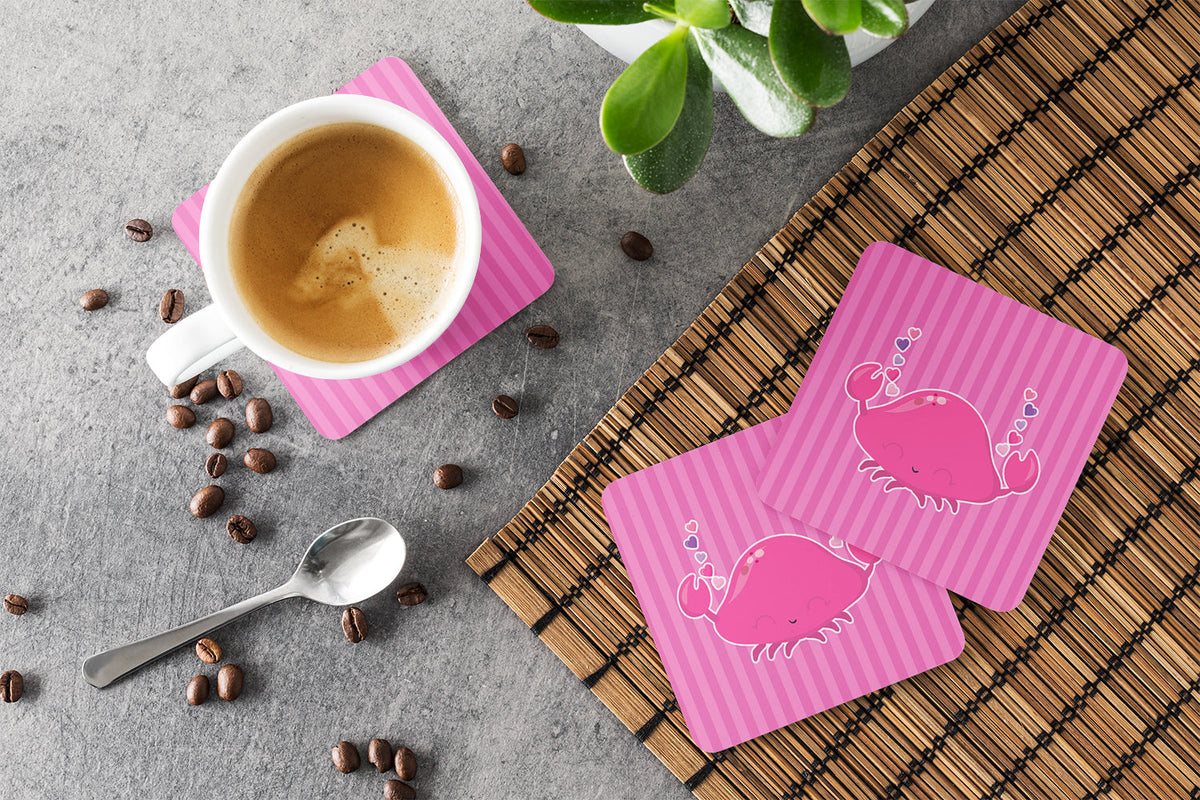 Pink Crab Foam Coasters Set of 4 Cup Coasters for Indoor Outdoor, Tabletop Protection, Anti Slip, Mouse pad Material