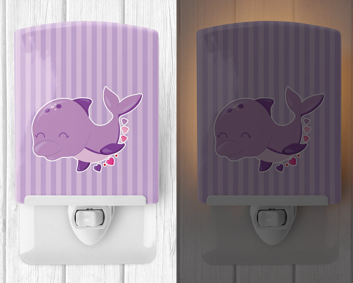 Purple Dolphin Ceramic Night Light Compact, UL-Certified, Ideal for Bedroom, Bathroom, Nursery, Hallway, Kitchen, 6x4x3, Multicolor
