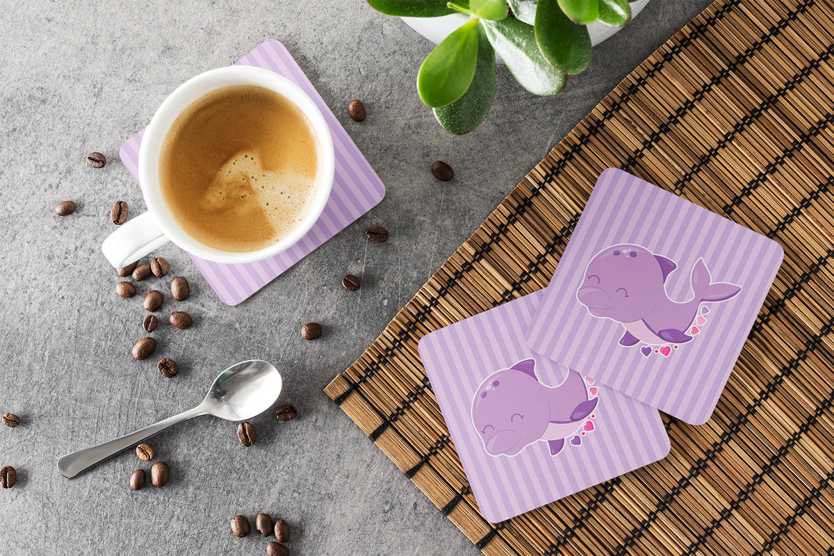 Purple Dolphin Foam Coasters Set of 4 Cup Coasters for Indoor Outdoor, Tabletop Protection, Anti Slip, Mouse pad Material
