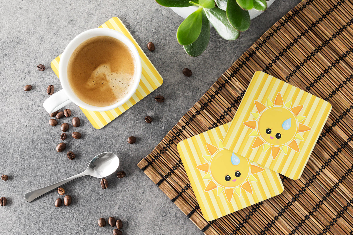 Weather Sun Sprinkle Face Foam Coasters Set of 4 Cup Coasters for Indoor Outdoor, Tabletop Protection, Anti Slip, Mouse pad Material