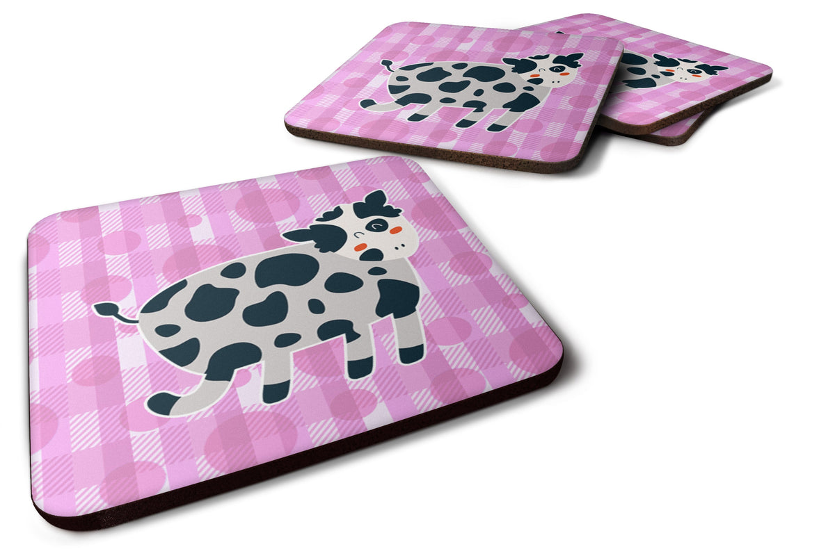 Cow on Pink Polkadots Foam Coasters Set of 4 Cup Coasters for Indoor Outdoor, Tabletop Protection, Anti Slip, Mouse pad Material