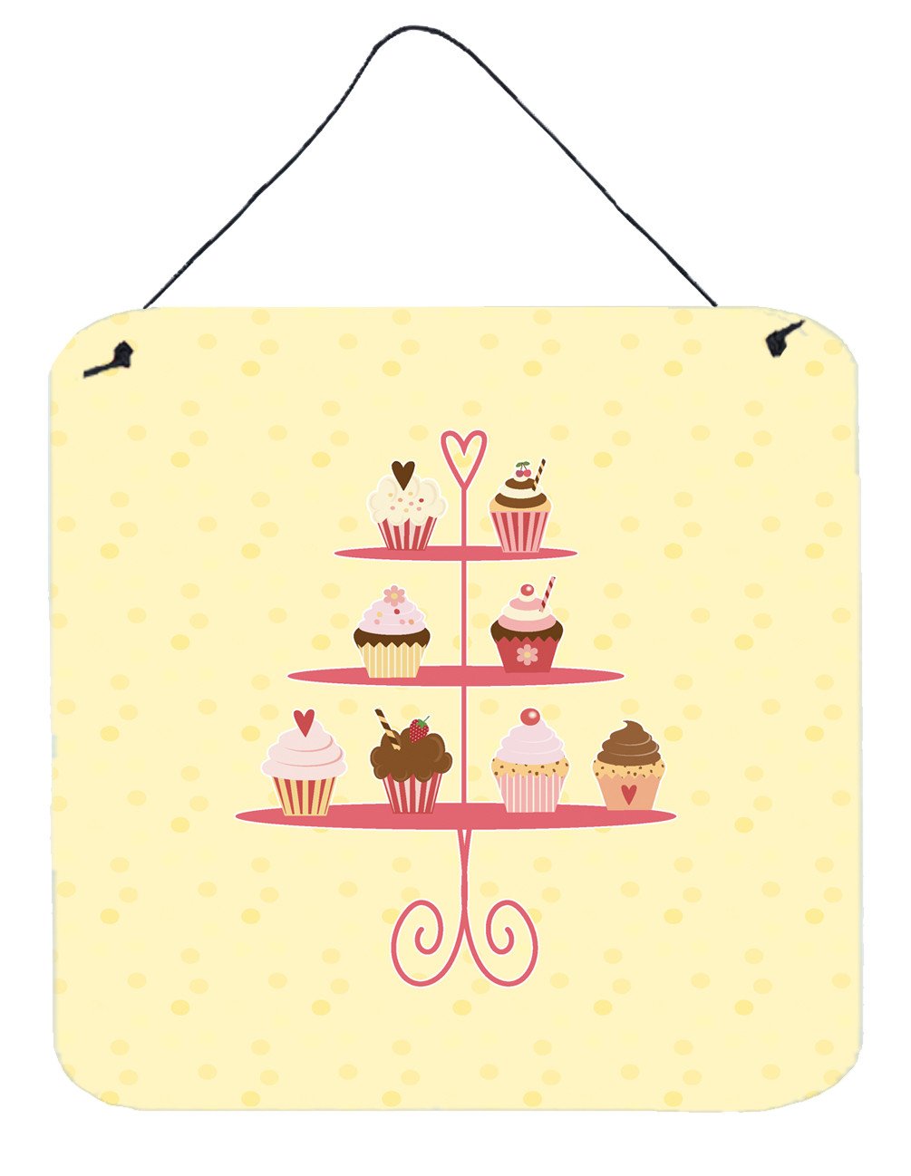 3 Tier Cupcakes on Yellow Wall or Door Hanging Prints Aluminum Metal Sign Kitchen Wall Bar Bathroom Plaque Home Decor, 6x6, Multicolor
