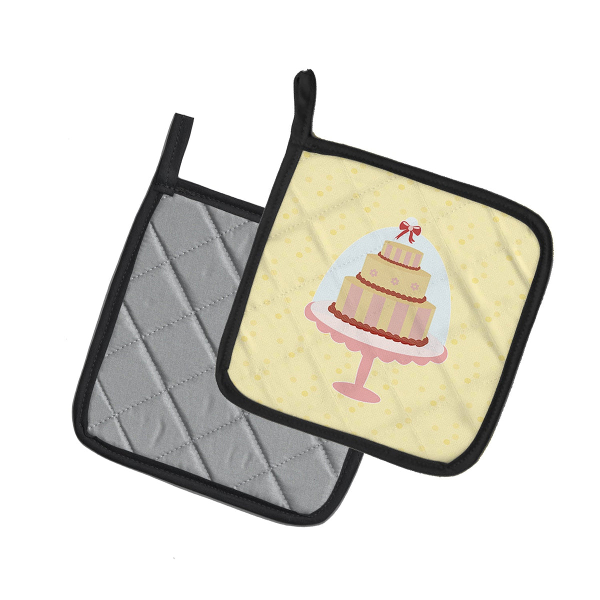 3 Tier Cake on Yellow Pot Holder Set of 2 Heat Resistant Quilted Hot Pads 7.5 x 7.5 Inch, Insulated Kitchen Trivets for Cooking & Baking