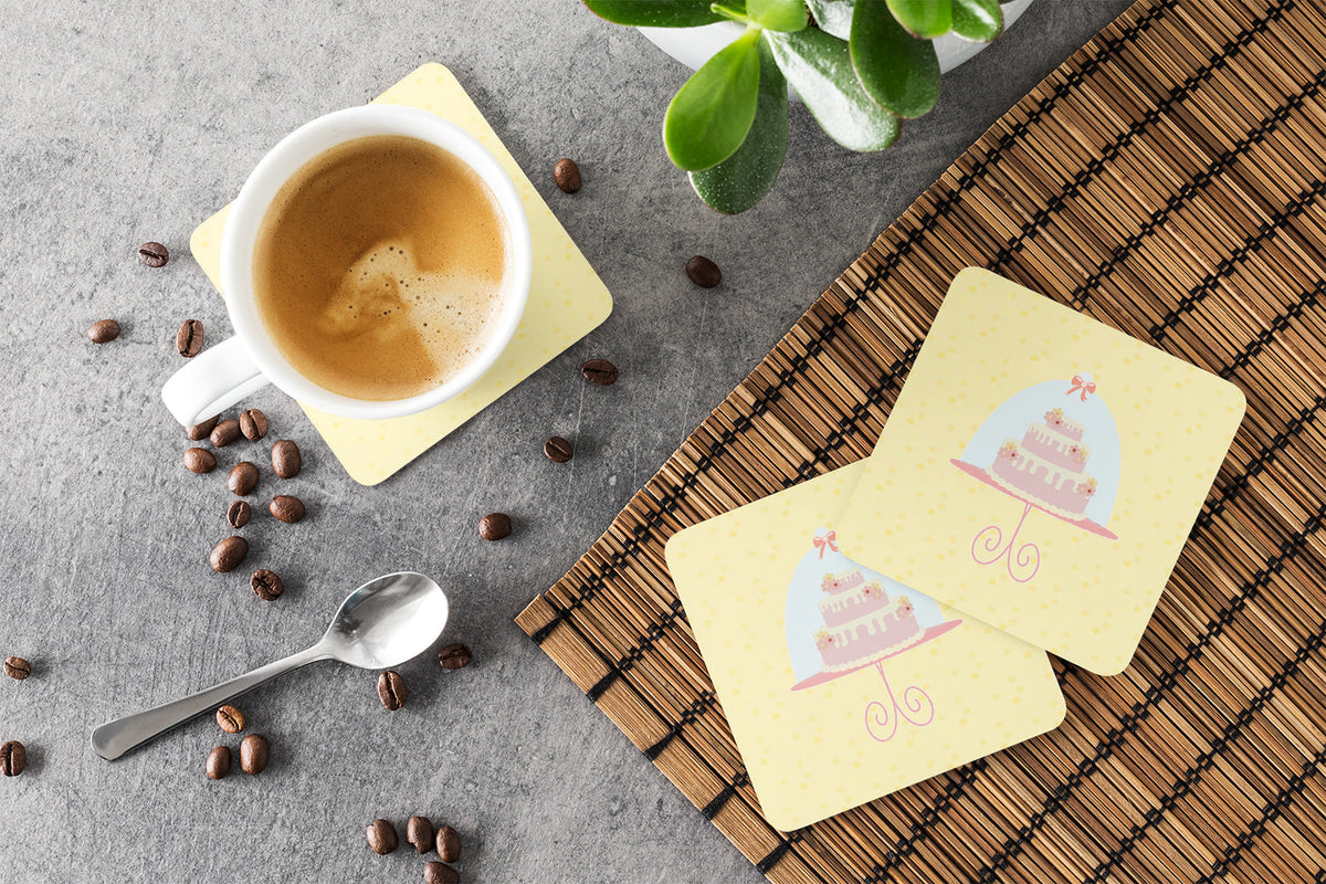 3 Tier Cake on Yellow Foam Coasters Set of 4 Cup Coasters for Indoor Outdoor, Tabletop Protection, Anti Slip, Mouse pad Material