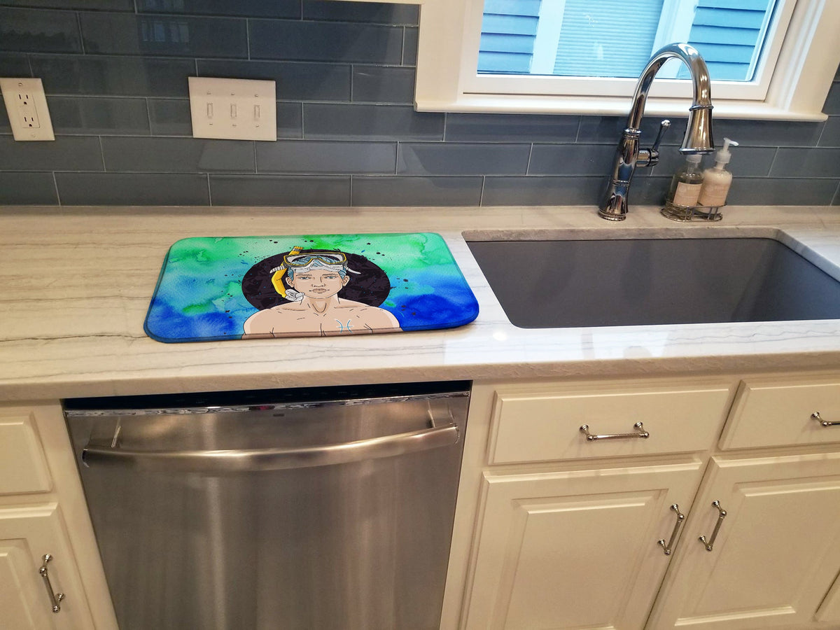 Pisces Zodiac Sign Dish Drying Mat Absorbent Dish Drying Mat Pad for Kitchen Counter Dish Drainer Mat for Countertop, 14 x 21", Multicolor