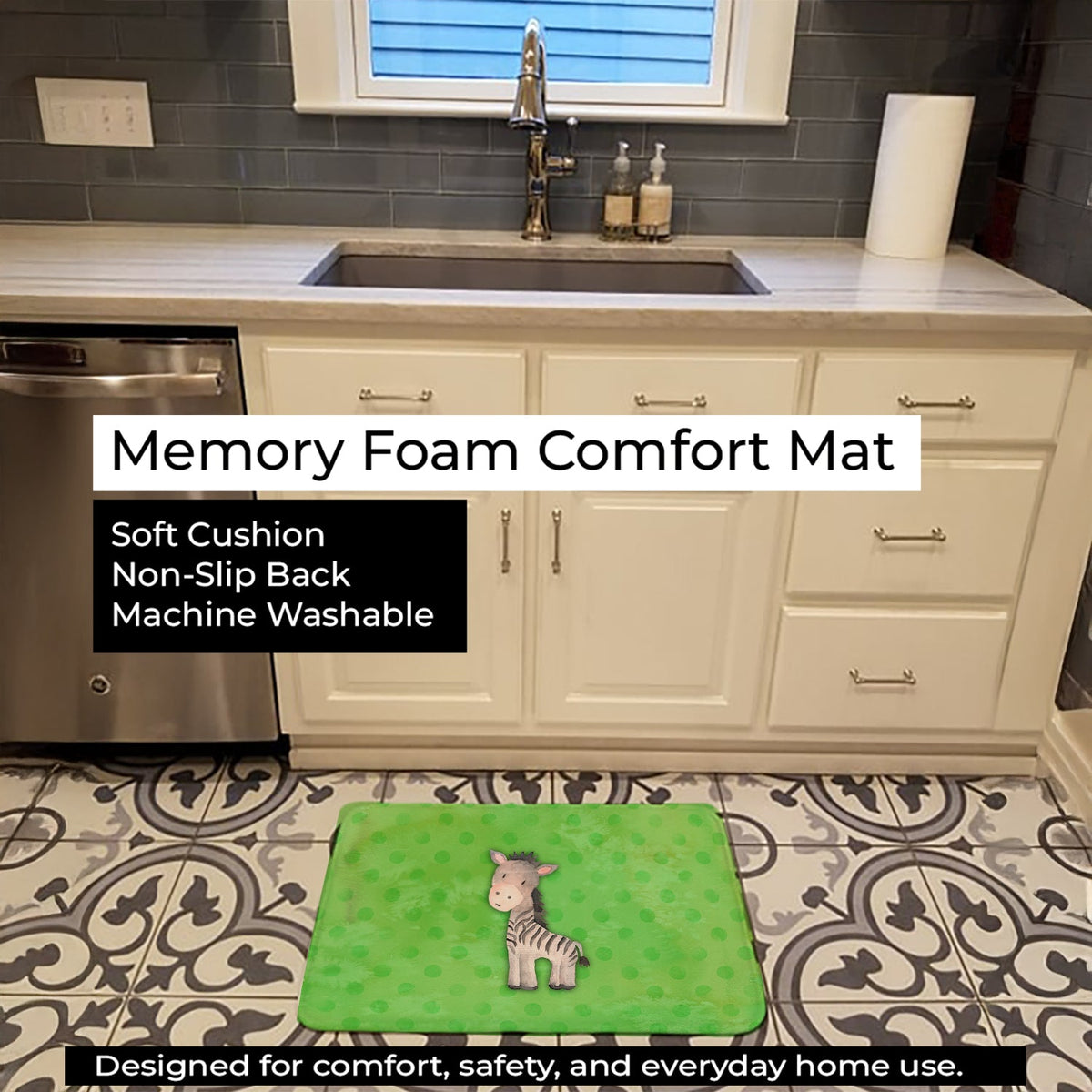 Polkadot Zebra Watercolor Memory Foam Kitchen Mat Machine Washable Anti-Fatigue Cushion Comfort Bath or Kitchen Rug