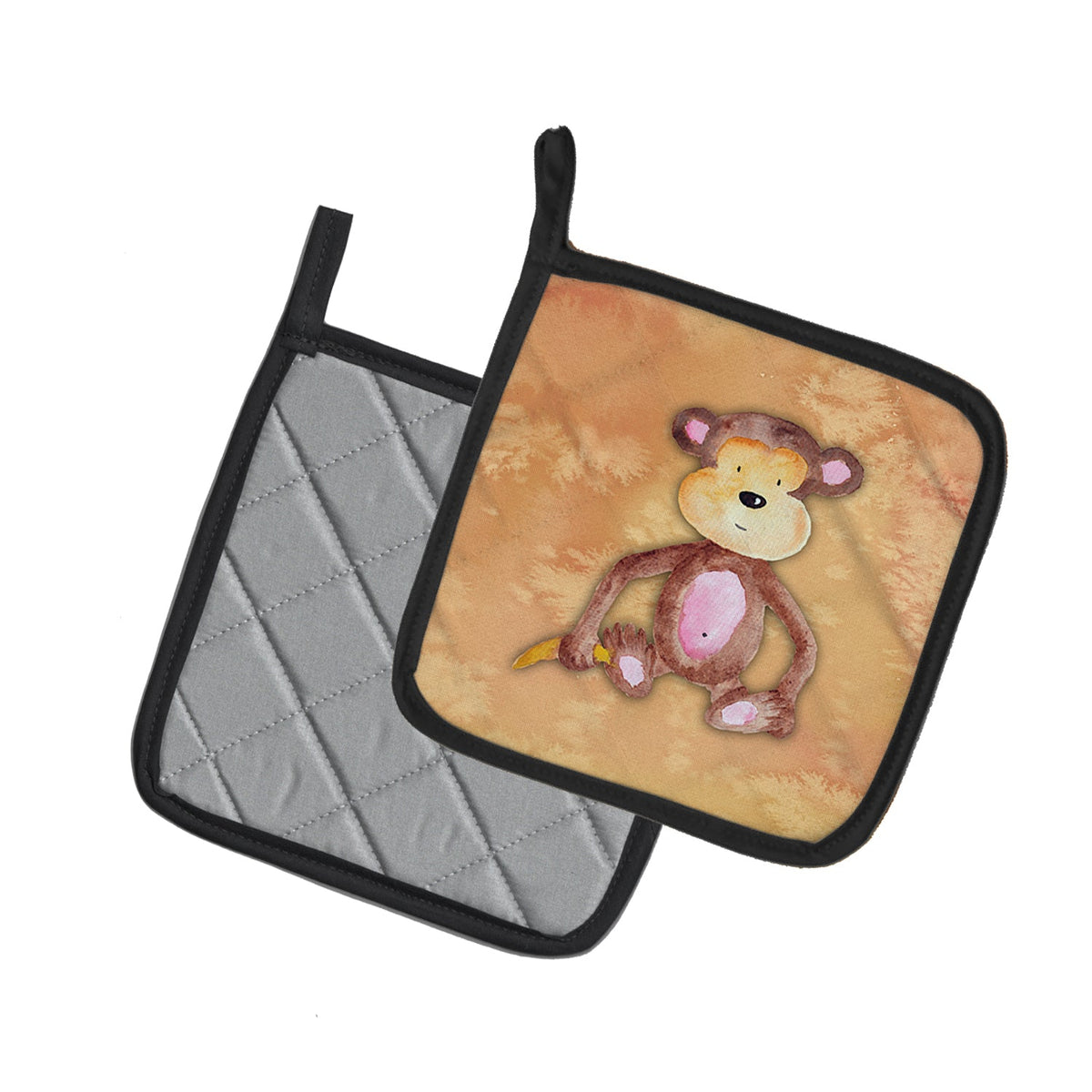 Monkey Watercolor Pot Holder Set of 2 Heat Resistant Quilted Hot Pads 7.5 x 7.5 Inch, Insulated Kitchen Trivets for Cooking & Baking