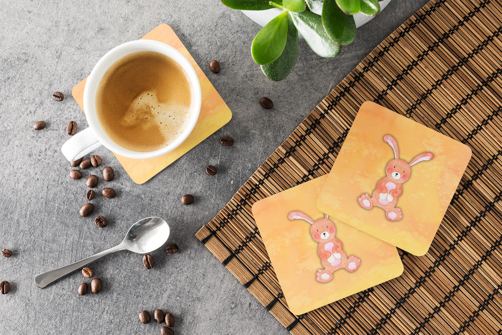 Rabbit Watercolor Foam Coasters Set of 4 Cup Coasters for Indoor Outdoor, Tabletop Protection, Anti Slip, Mouse pad Material