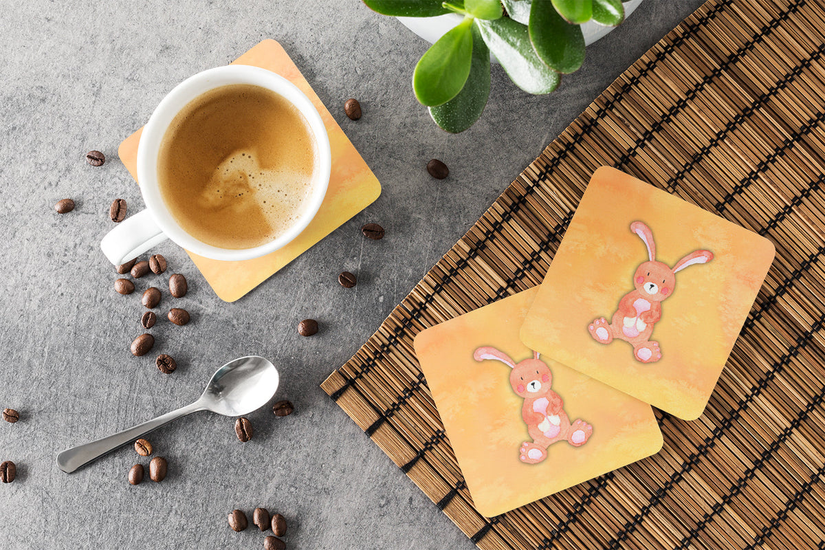 Rabbit Watercolor Foam Coasters Set of 4 Cup Coasters for Indoor Outdoor, Tabletop Protection, Anti Slip, Mouse pad Material