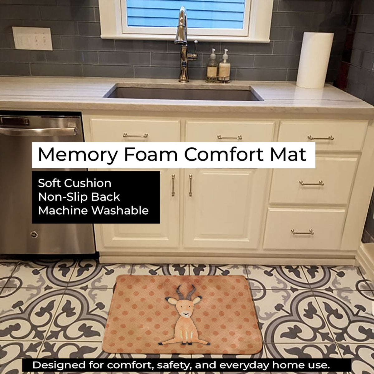 Polkadot Antelope Watercolor Memory Foam Kitchen Mat Machine Washable Anti-Fatigue Cushion Comfort Bath or Kitchen Rug
