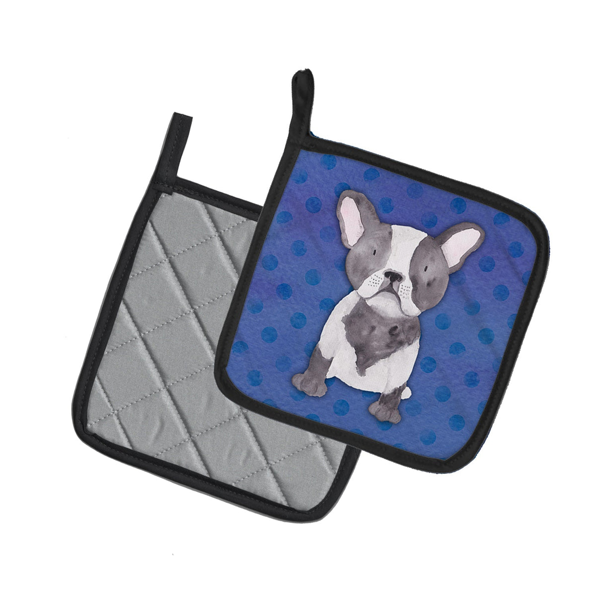 French Bulldog Polkadot Watercolor Pot Holder Set of 2 Heat Resistant Quilted Hot Pads 7.5 x 7.5 Inch, Insulated Kitchen Trivets for Cooking & Baking