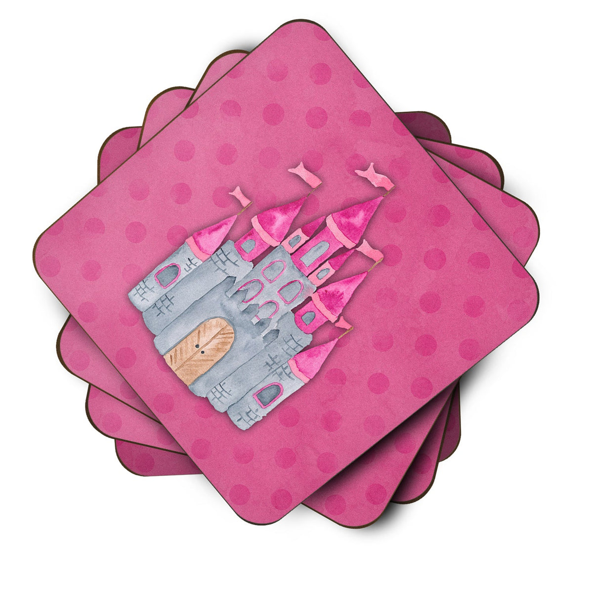 Princess Castle Watercolor Foam Coasters Set of 4 Cup Coasters for Indoor Outdoor, Tabletop Protection, Anti Slip, Mouse pad Material